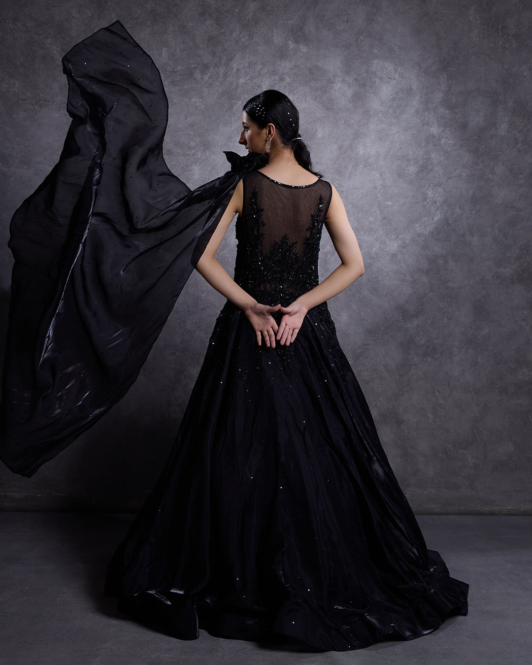 Ultra Noir Embellished Tissue Organza Bridal Gown
