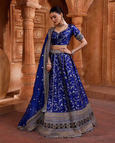 Velour Cobalt Banarasi Brocade Silk Lehenga Set