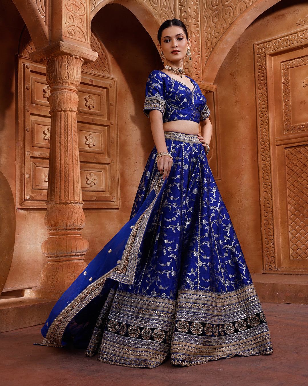 Velour Cobalt Banarasi Brocade Silk Lehenga Set