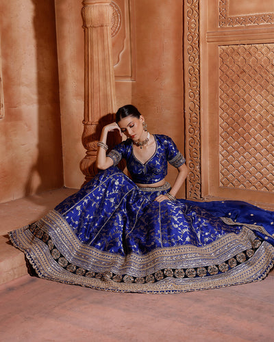 Velour Cobalt Banarasi Brocade Silk Lehenga Set