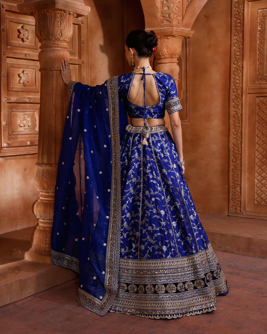 Velour Cobalt Banarasi Brocade Silk Lehenga Set