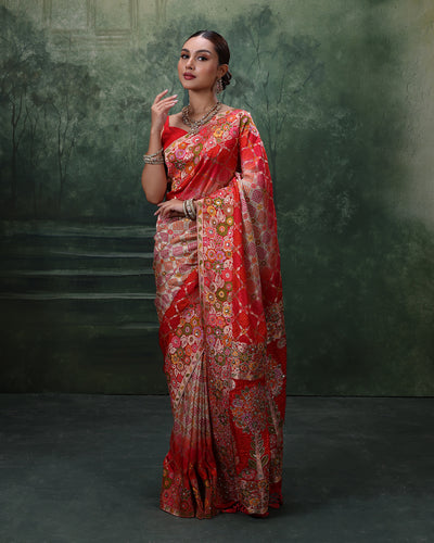 Vermilion Pearl Banarasi Bandhej Silk Saree
