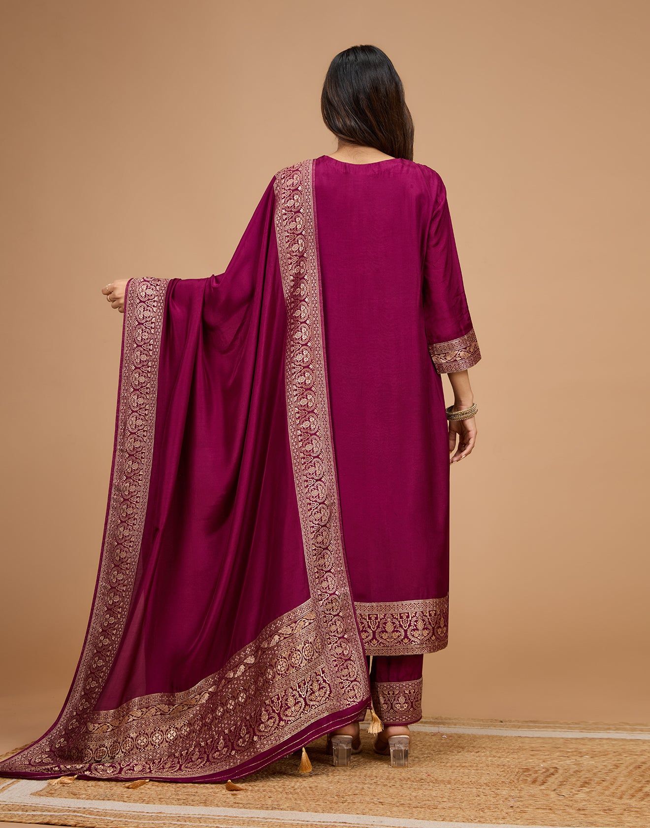 Vibrant Purple Charm Dola Silk Unstitched Suit Set