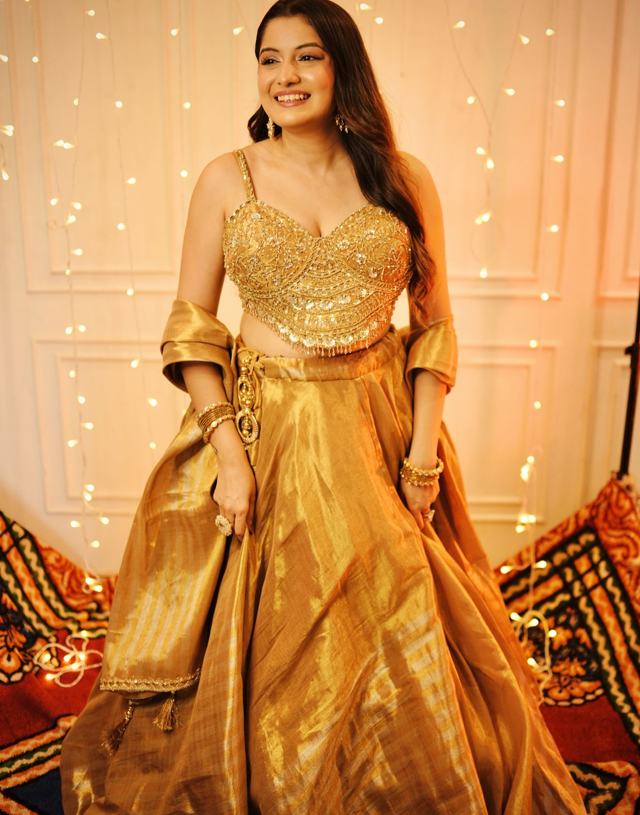 Vinni Jain Golden Glam Embellished Tissue Silk Lehenga