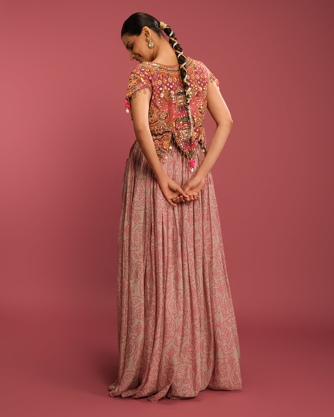 Vintage Rose Bandhej Fusion Lehenga Set