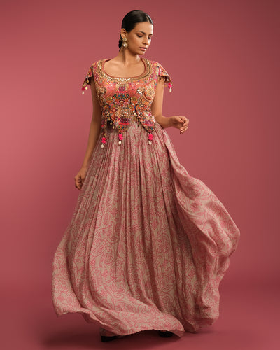 Vintage Rose Bandhej Fusion Lehenga Set