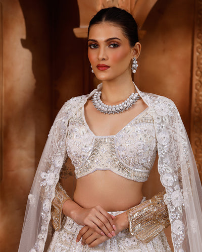 White & Bronze Bridal Lehenga For Sangeet