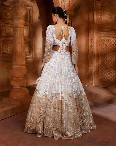 White & Bronze Bridal Lehenga For Sangeet