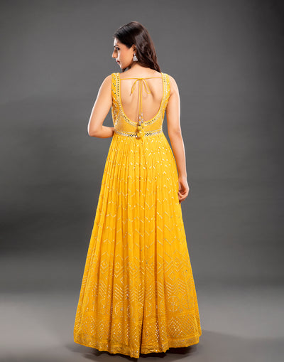 Amber Yellow In Mirror Work Anarkali Set