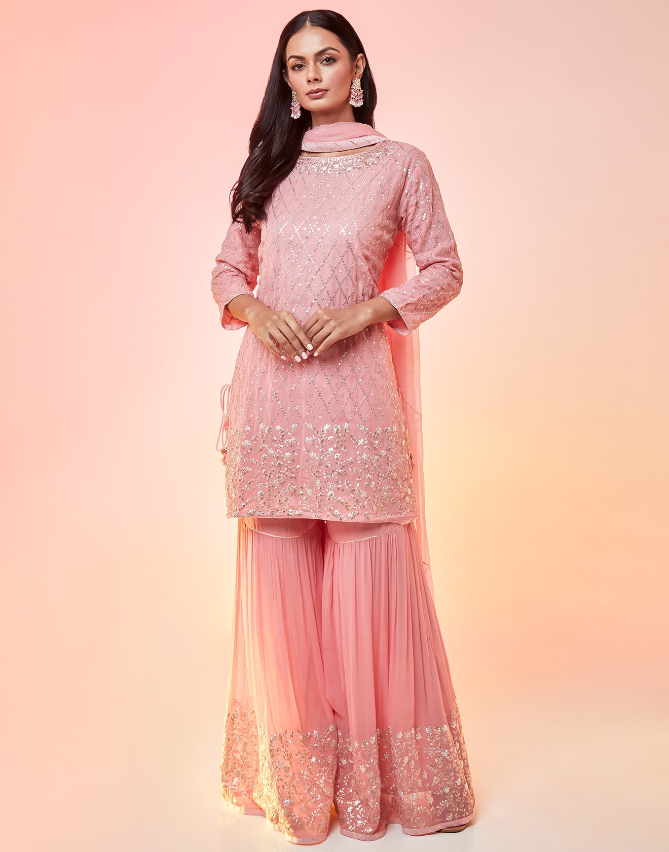 Baby Pink Crepe Suit Sharara