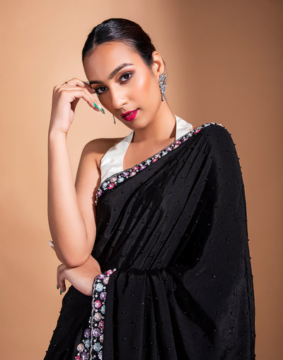 Black Satin Cocktail Saree