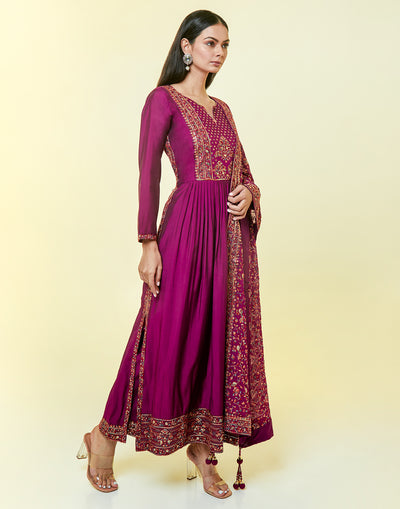 Boysenberry Purple In Kashmiri Work Nyra Cut Suit Set