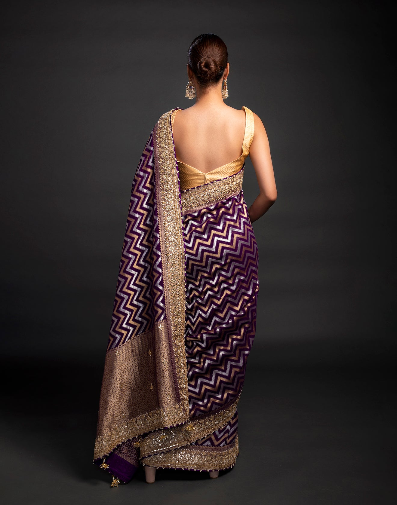 Byzantine Georgette Saree with  Chevron pattern