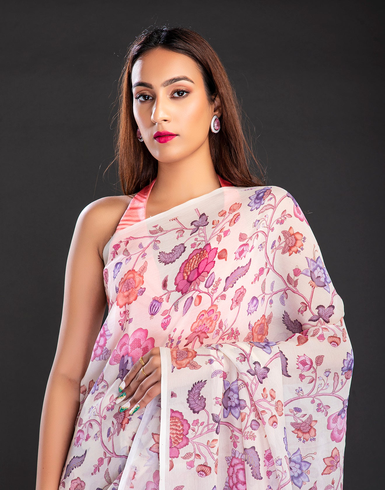 Cradle Pink Party Wear Printed Saree In Chiffon