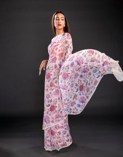 Cradle Pink Party Wear Printed Saree In Chiffon