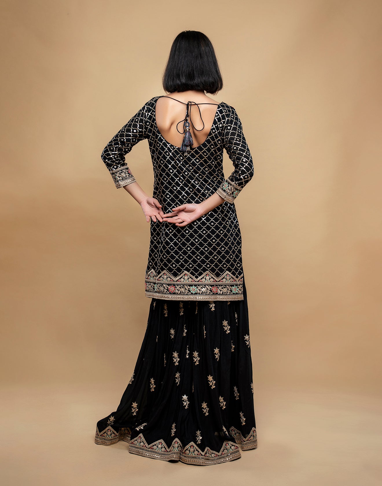 Ebony Black Sequin Embellished Gharara Set