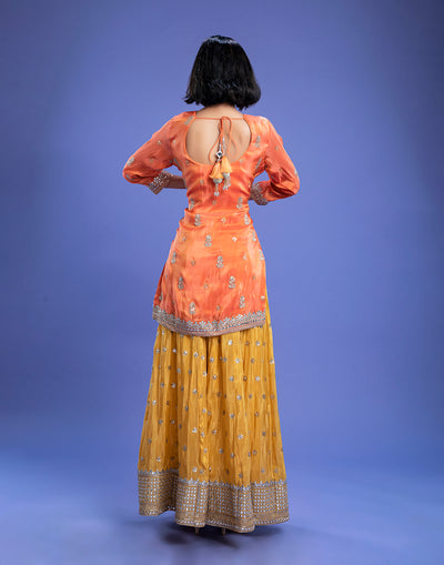 Fire Orange Sequin Embellished Gharara Set