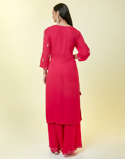 Hot Pink Embellished Georgette Palazzo Suit Set