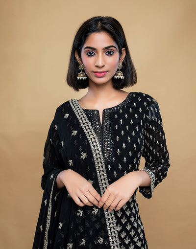 Jade Black Sequin Embellished Gharara Set