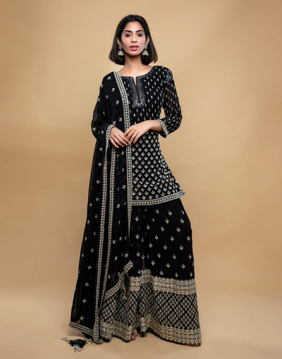 Jade Black Sequin Embellished Gharara Set