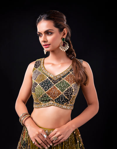 Juniper Green Bandhej Printed Lehenga Set