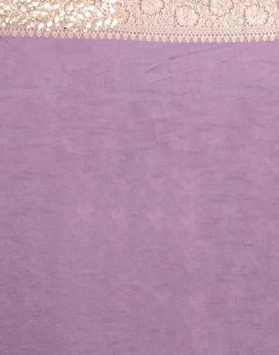 Mauve Saree In Dupion Silk With Woven Floral Motifs
