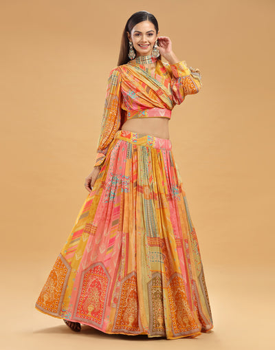 Multicolor Patchwork Printed Lehenga Set