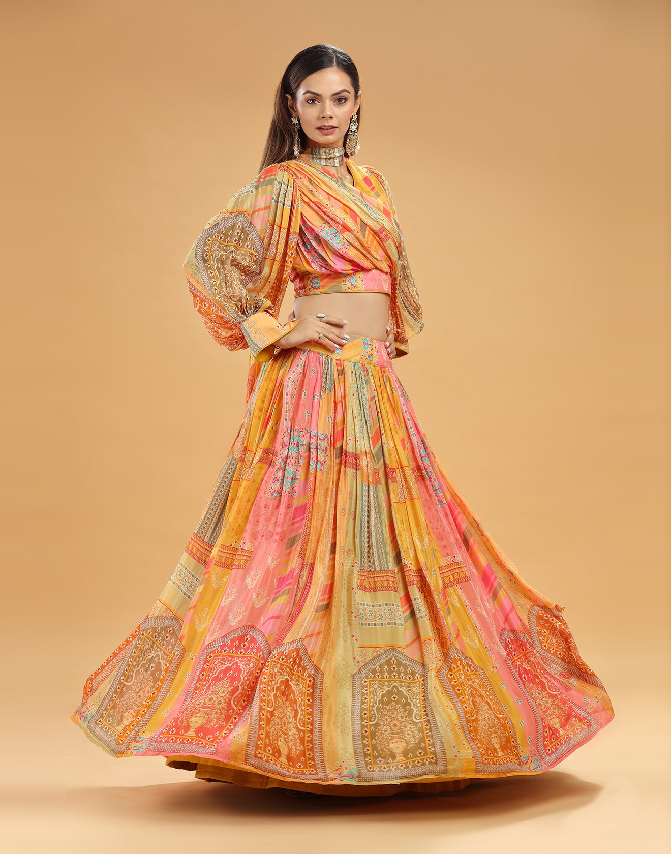 Multicolor Patchwork Printed Lehenga Set