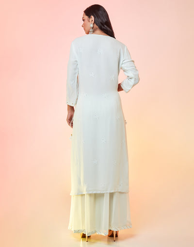 Pastel Mint Green In Chikankari Palazzo Suit Set