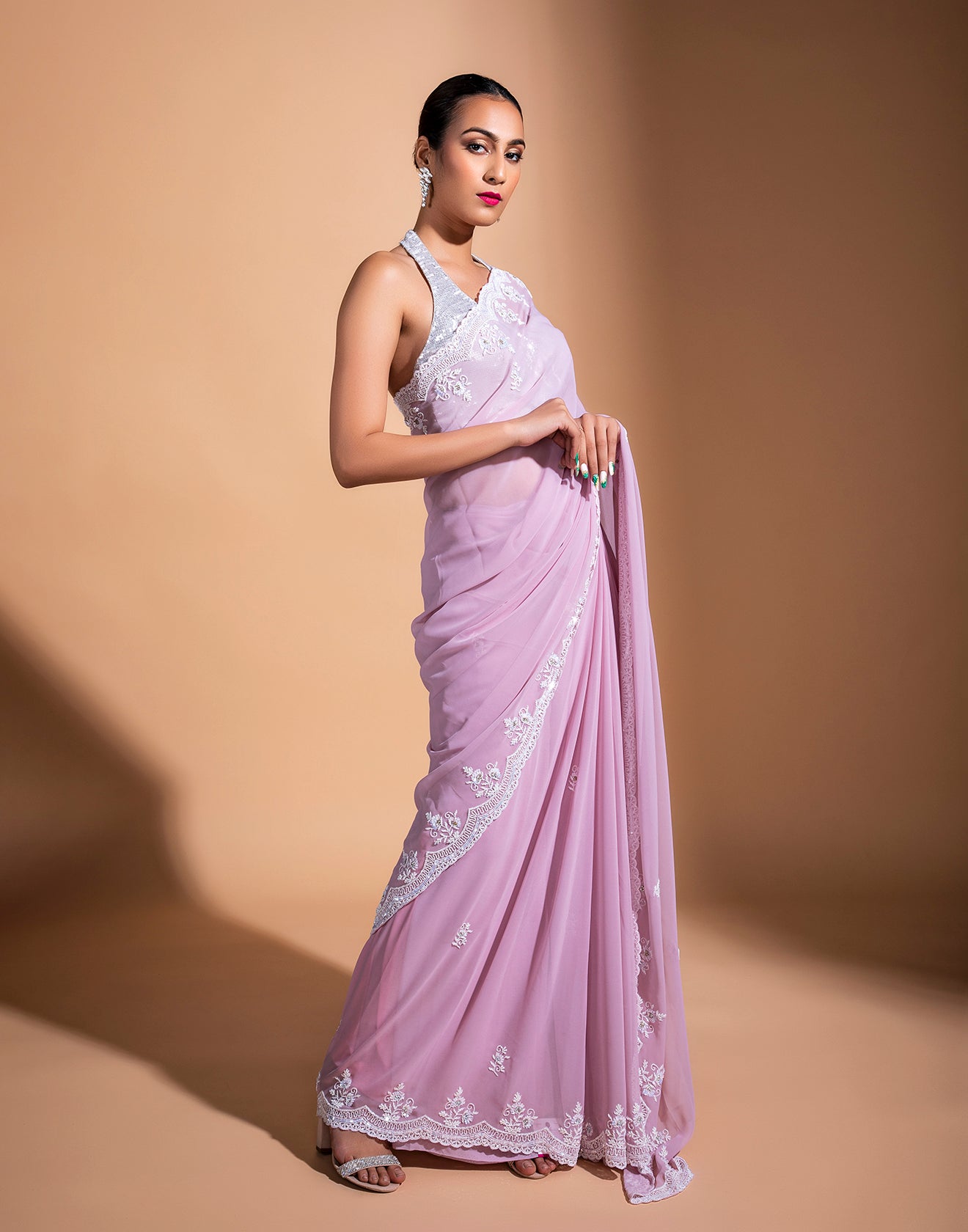 Pearl Pink Georgette Party Wear Saree