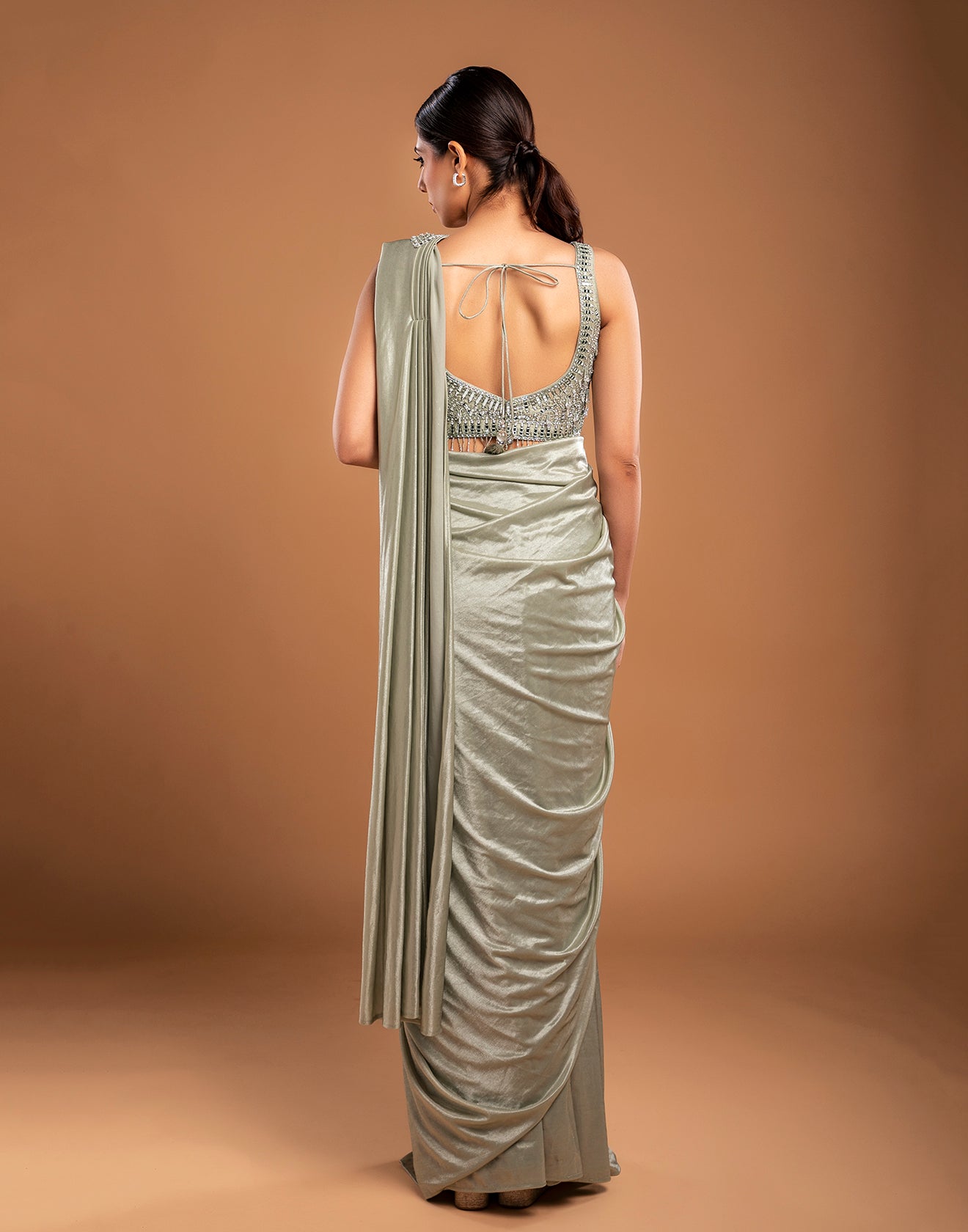 Pistachio Green Dazzling Prestitched Saree Roopkala