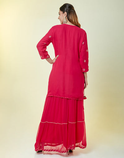 Ruby Red Embellished Gharara Suit Set In Gota Work
