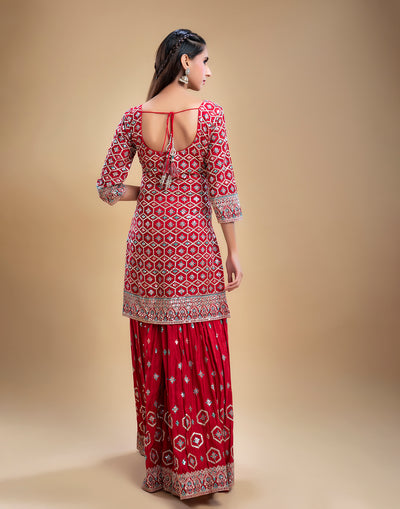 Scarlet Red Sequin Embellished Gharara Set
