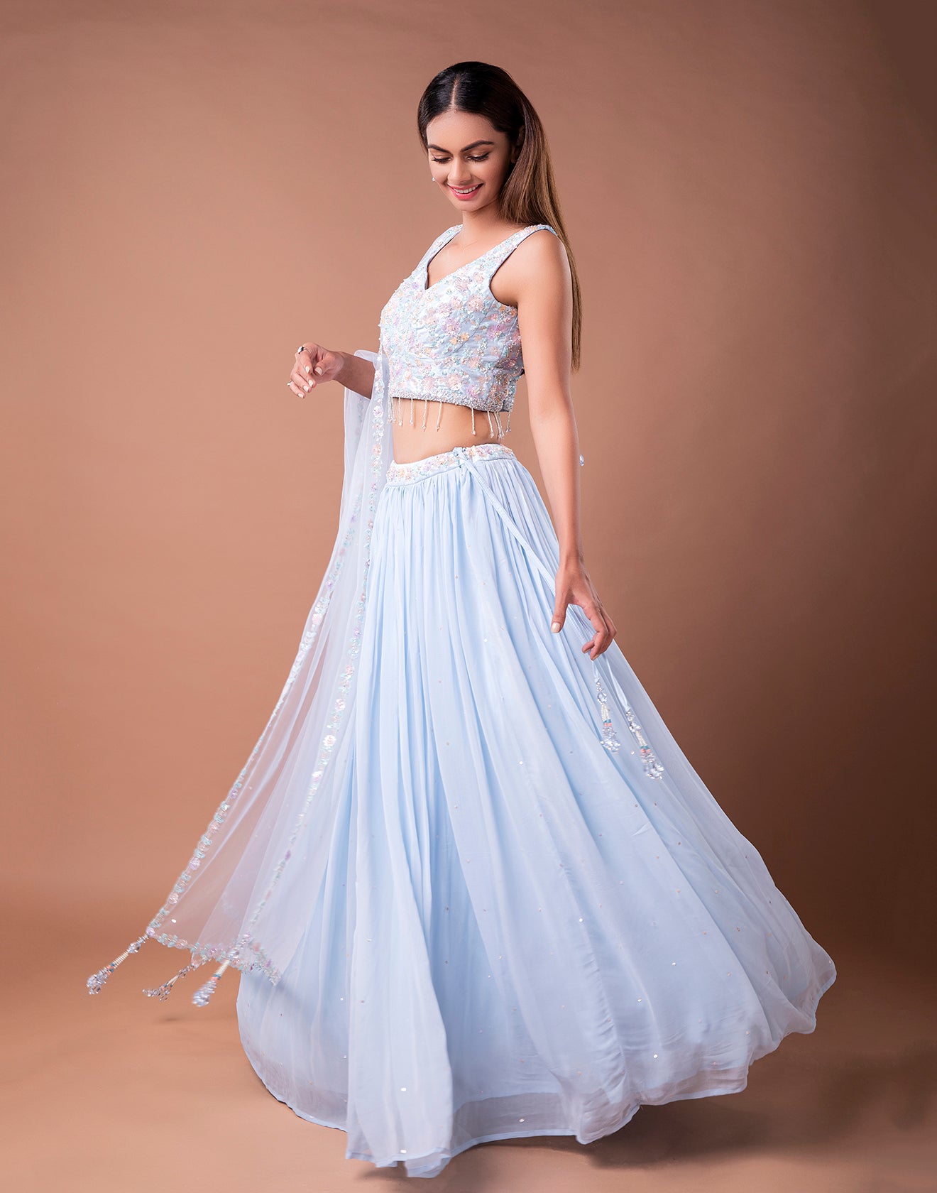 Sky Blue Lehenga in Sequin and Stone Work