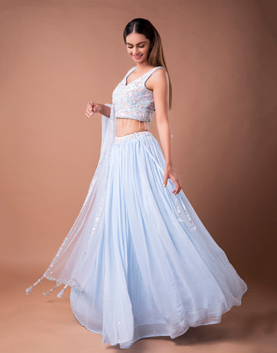 Sky Blue Lehenga in Sequin and Stone Work